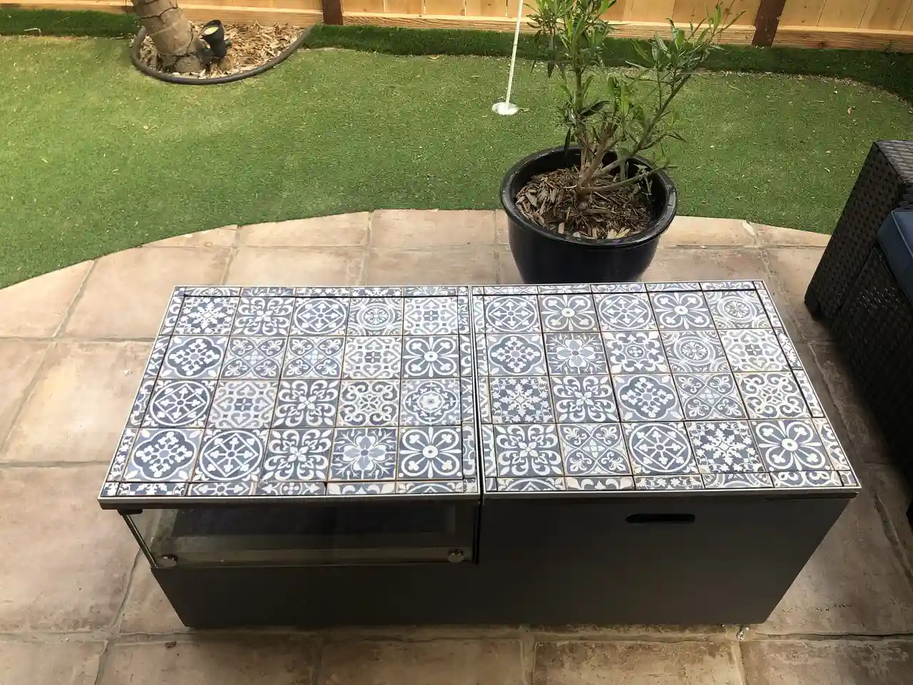 Custom Patio Fireplace Cover Exterior Tile, Carlsbad